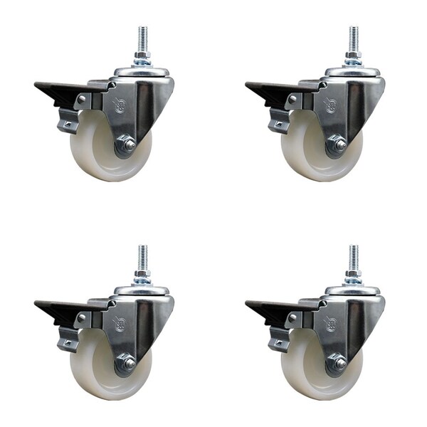 3 Inch Nylon 12 MM Threaded Stem Caster Set with Brake